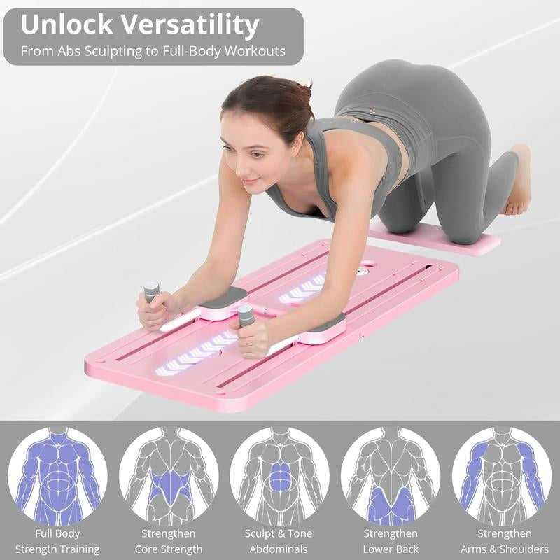 Pilates Board - 2024 Pilates Reformer Set, Multi-Purpose Foldable Pilates Reformer Board for Home, 5 in 1 Pilates Sliding Board (Pink)