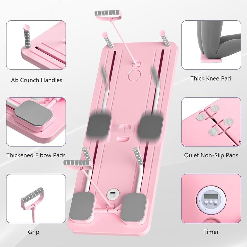 Pilates Board - 2024 Pilates Reformer Set, Multi-Purpose Foldable Pilates Reformer Board for Home, 5 in 1 Pilates Sliding Board (Pink)