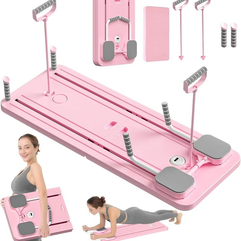 Pilates Board - 2024 Pilates Reformer Set, Multi-Purpose Foldable Pilates Reformer Board for Home, 5 in 1 Pilates Sliding Board (Pink)