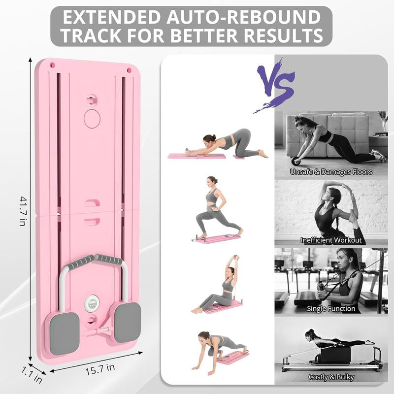 Pilates Board - 2024 Pilates Reformer Set, Multi-Purpose Foldable Pilates Reformer Board for Home, 5 in 1 Pilates Sliding Board (Pink)