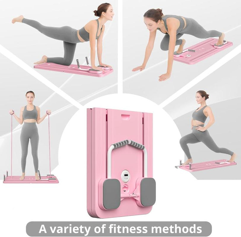 Pilates Board - 2024 Pilates Reformer Set, Multi-Purpose Foldable Pilates Reformer Board for Home, 5 in 1 Pilates Sliding Board (Pink)